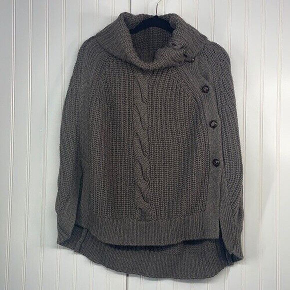 Repeat Women’s 100% Merino Wool Knitted Side Button Down Poncho Sweater Size L